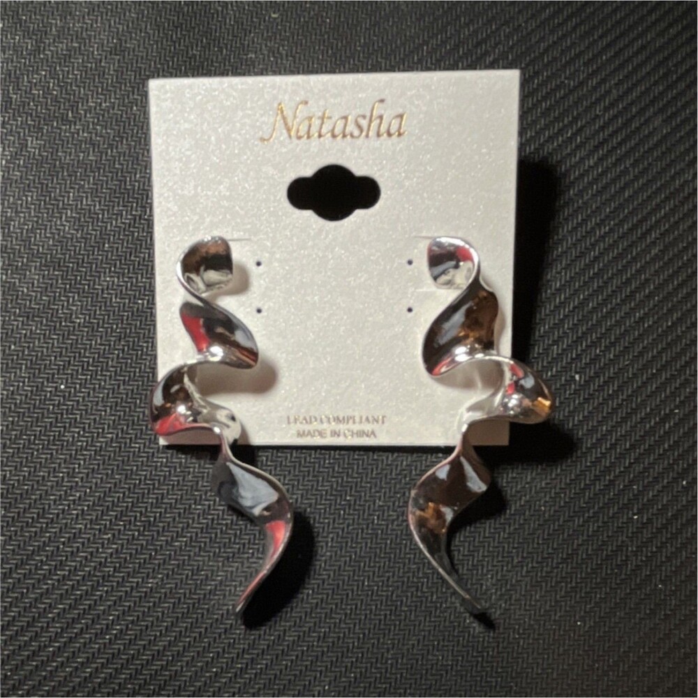 Natasha Silver Asymmetrical Dangle Drop Earrings